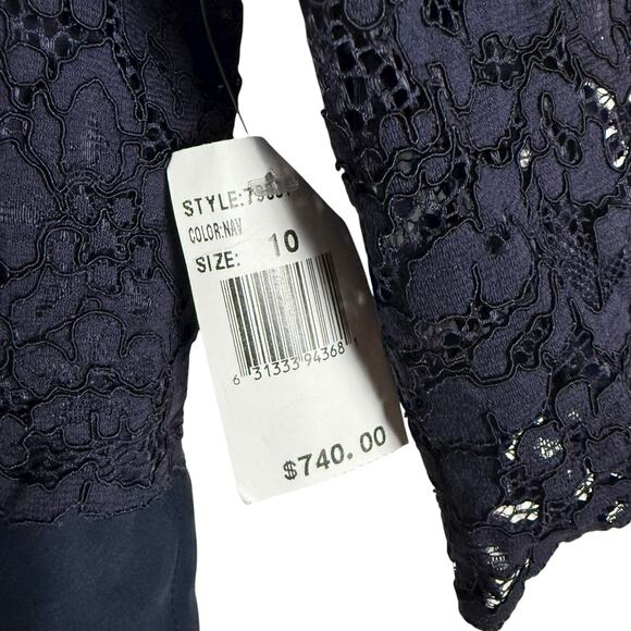 Rickie Freeman Teri Jon Navy Blue Lace Empire Waist Chiffon Formal Gown 10 - Picture 4 of 13